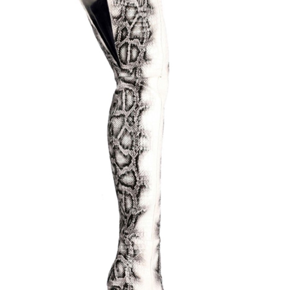 Snakeskin Pattern Over the Knee Boots - Black and White